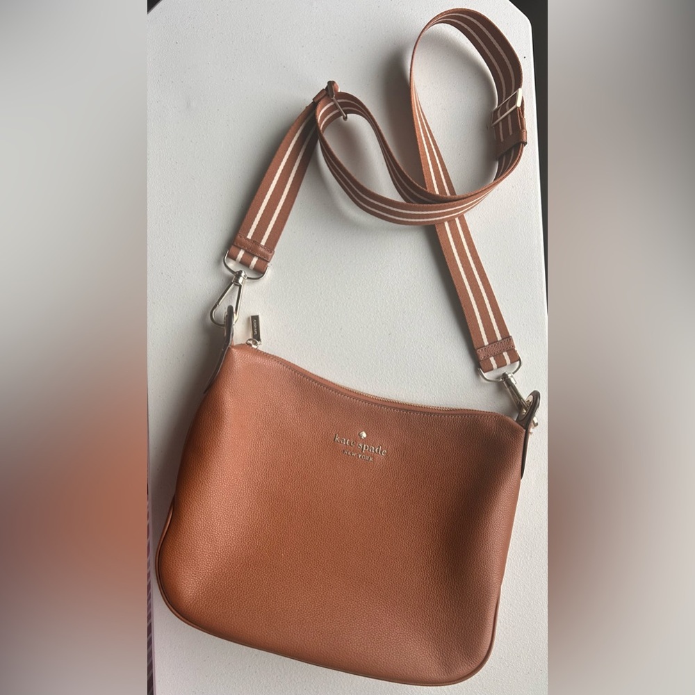 Kate Spade Brown Leather Crossbody Bag with Zipper closure